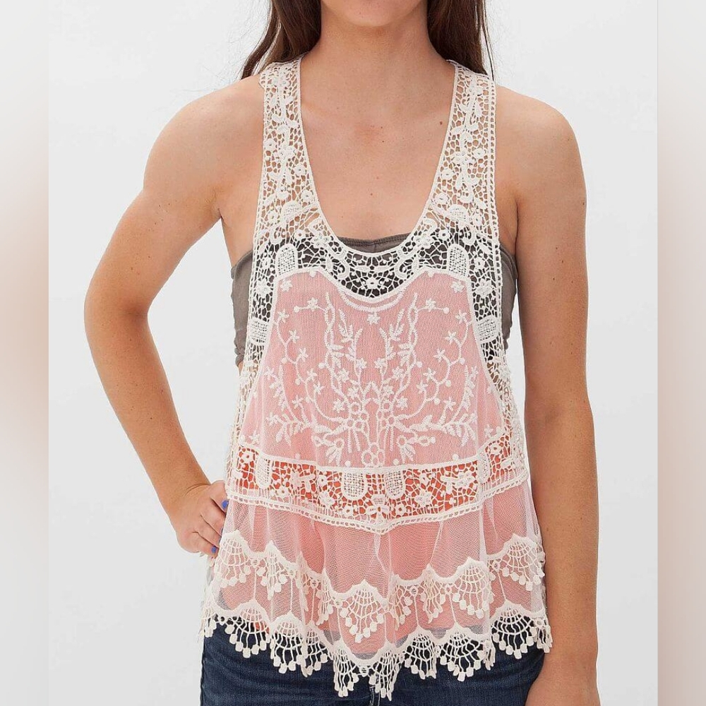Jolt Crochet Tank Top from Buckle White/Cream and Coral Women's XS/S